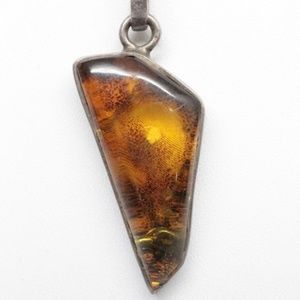 925 artisan made large Amber pendant with chain